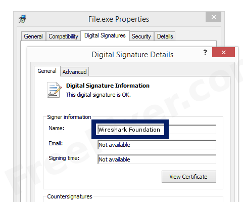 Screenshot of the Wireshark Foundation certificate